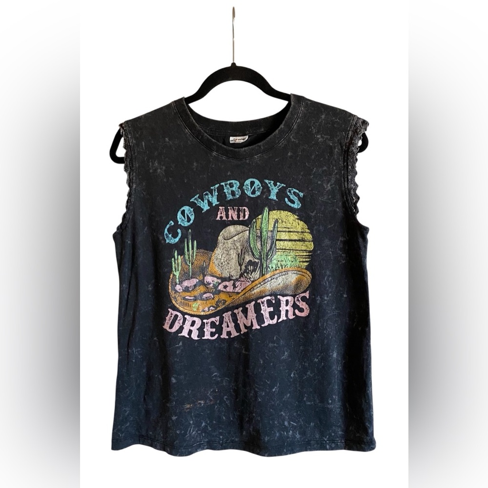 Self Esteem Vintage Y2K Cowboys & Dreamers Graphic Sleeveless Charcoal Top M